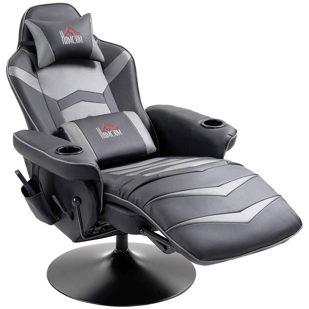 Grå HOMCOM gamingstol med massagefunktion og fodstøtte